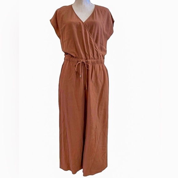 Eileen Fisher Tencel Viscose Crepe Wide Leg Jumpsuit Brown Large - Picture 2 of 7